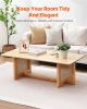 Rattan Coffee Table, Rectangle Rattan Woven Wood Coffee Table with Rubber Wood Top, 47-Inch Modern Boho Storage Coffee Table with Natural Wood Legs
