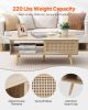 Rattan Coffee Table, Mid Century Modern Coffee Table, Rectangle Wood Coffee Table, 42 Inch Modern Boho Style Two Layers Storage Coffee Table