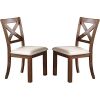 Set of 2 Side Chairs Natural Brown Finish Solid wood Contemporary Style Kitchen Dining Room Furniture Unique X- Design Chairs