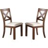 Set of 2 Side Chairs Natural Brown Finish Solid wood Contemporary Style Kitchen Dining Room Furniture Unique X- Design Chairs