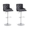 Bar Stool, Velvet Upholstered SEAT , Gas lifter, Decorated with Nailhead Trim, Grey seat, Silver base, Square footrest,Set of 2,