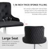 Bar Stool, Velvet Upholstered SEAT , Gas lifter, Decorated with Nailhead Trim,Set of 2, Black seat, Silver base, Square footrest,