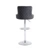 Bar Stool, Velvet Upholstered SEAT , Gas lifter, Decorated with Nailhead Trim, Grey seat, Silver base, Square footrest,Set of 2,