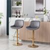 Chrome Footrest and Base Swivel Height Adjustable Mechanical Lifting Velvet + Golden Leg Simple Bar Stool,Set of 2,Grey