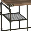 Industrial Metal Writing Desk With Wooden Top, Brown and Black