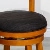 24" Counter Height Slat Back Swivel Stool, Natural Finish, Charcoal Fabric Seat
