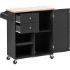 K&K Store Kitchen Cart with Spice Rack ,Towel Rack & Two Drawers,Rubber wood top,Kitchen Island with 4 Wheels for Dining Rooms Kitchens Living Rooms,