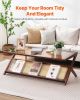 Rattan Coffee Table, Z-Shaped Rattan Woven Bamboo Coffee Table with Tempered Glass Top, 47' Modern Boho Storage Coffee Table with Natural Bamboo Legs