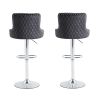 Bar Stool, Velvet Upholstered SEAT , Gas lifter, Decorated with Nailhead Trim, Grey seat, Silver base, Square footrest,Set of 2,
