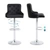 Bar Stool, Velvet Upholstered SEAT , Gas lifter, Decorated with Nailhead Trim,Set of 2, Black seat, Silver base, Square footrest,