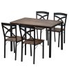 TREXM 5-Piece Industrial Wooden Dining Set with Metal Frame and 4 Ergonomic Chairs, Brown