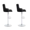 Bar Stool, Velvet Upholstered SEAT , Gas lifter, Decorated with Nailhead Trim,Set of 2, Black seat, Silver base, Square footrest,