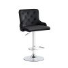 Bar Stool, Velvet Upholstered SEAT , Gas lifter, Decorated with Nailhead Trim,Set of 2, Black seat, Silver base, Square footrest,