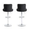 Bar Stool, Velvet Upholstered SEAT , Gas lifter, Decorated with Nailhead Trim,Set of 2, Black seat, Silver base, Square footrest,