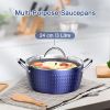 3.7 Quart Cooking Soup Pot with Lid, Small Nonstick Soup Pot with Lid, Round Small Soup Pot 3.3 L, Blue Nonstick Induction Stock Pot, 100% Bpa Free An