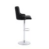 Bar Stool, Velvet Upholstered SEAT , Gas lifter, Decorated with Nailhead Trim,Set of 2, Black seat, Silver base, Square footrest,