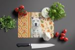 White American Staffordshire Terrier Heirloom Fall Glass Cutting Board Decorative Tempered Glass Kitchen Cutting and Serving Board Large Size Chopping