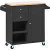K&K Store Kitchen Cart with Spice Rack ,Towel Rack & Two Drawers,Rubber wood top,Kitchen Island with 4 Wheels for Dining Rooms Kitchens Living Rooms,
