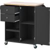 K&K Store Kitchen Cart with Spice Rack ,Towel Rack & Two Drawers,Rubber wood top,Kitchen Island with 4 Wheels for Dining Rooms Kitchens Living Rooms,
