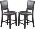 Classic Kitchen Dining Room Set of 2 High Chairs PU foam upholstered Seat Back Side Chairs Grey Finish Modern Counter Height Chairs