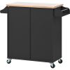 K&K Store Kitchen Cart with Spice Rack ,Towel Rack & Two Drawers,Rubber wood top,Kitchen Island with 4 Wheels for Dining Rooms Kitchens Living Rooms,