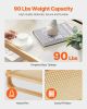 Rattan Coffee Table, Rectangle Rattan Woven Wood Coffee Table with Tempered Glass Top, 45-Inch Modern Boho Storage Coffee Table with Natural Wood Legs