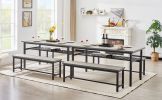 Oversized dining table set for 6, 3-Piece Kitchen Table with 2 Benches, Dining Room Table Set for Home Kitchen, Restaurant, Rustic Grey, 67'' L x 31.5