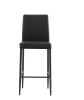 Black modern simple bar chair, fireproof leather spraying metal pipe, diamond grid pattern, restaurant, family, 2-piece set