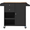 K&K Store Kitchen Cart with Spice Rack ,Towel Rack & Two Drawers,Rubber wood top,Kitchen Island with 4 Wheels for Dining Rooms Kitchens Living Rooms,