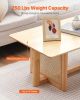 Rattan Coffee Table, Rectangle Rattan Woven Wood Coffee Table with Rubber Wood Top, 47-Inch Modern Boho Storage Coffee Table with Natural Wood Legs