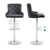 Bar Stool, Velvet Upholstered SEAT , Gas lifter, Decorated with Nailhead Trim, Grey seat, Silver base, Square footrest,Set of 2,