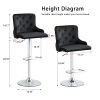 Bar Stool, Velvet Upholstered SEAT , Gas lifter, Decorated with Nailhead Trim,Set of 2, Black seat, Silver base, Square footrest,