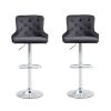 Bar Stool, Velvet Upholstered SEAT , Gas lifter, Decorated with Nailhead Trim, Grey seat, Silver base, Square footrest,Set of 2,