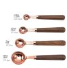 Rose Gold Measuring Cups and Spoons Set, Copper Pink Stainless Steel Cup and Spoon with Wooden Handle, Coffee Cake Milk Baking Measuring Cup