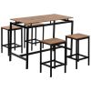 TREXM 5-Piece Kitchen Counter Height Table Set, Industrial Dining Table with 4 Chairs (Brown)