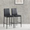 Black modern simple bar chair, fireproof leather spraying metal pipe, diamond grid pattern, restaurant, family, 2-piece set