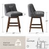 26" Upholstered Swivel Bar Stools Set of 2, Modern Linen Fabric High Back Counter Stools with Nail Head Design and Wood Frame