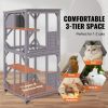 Cat House Outdoor, 3-Tier Large Catio, Cat Enclosure with 360Â° Rotating Casters, 2 Platforms, A Resting Box and Large Front Door