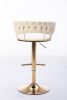 Set of 2 Bar Stools,with Chrome Footrest and Base Swivel Height Adjustable Mechanical Lifting Velvet + Golden Leg Simple Bar Stool-Cream
