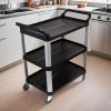 SOGA 3-Tier Compact Food Cart Trolley with Wheels â€“ Black Portable Kitchen and Utility Cart for Food Serving, Storage, and Organization in Home