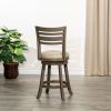 24" Counter Height Slat Back Swivel Stool, Weathered Gray Finish, French Gray Leather Seat