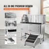 62" Pet Dog Bathing Station w/Ramp, Professional Stainless Steel Dog Grooming Tub w/ Soap Box, Faucet,Rich Accessory,Bathtub for Large,Medium