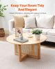 Rattan Coffee Table, Round Rattan Woven Wood Coffee Table with Rubber Wood Top, 33 in Modern Boho Circular Storage Coffee Table with Natural Wood Legs