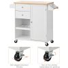 K&K Store Kitchen Cart with Spice Rack ; Towel Rack & Two Drawers; Rubber wood top; Kitchen Island with 4 Wheels for Dining Rooms Kitchens Living Room