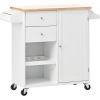K&K Store Kitchen Cart with Spice Rack ; Towel Rack & Two Drawers; Rubber wood top; Kitchen Island with 4 Wheels for Dining Rooms Kitchens Living Room