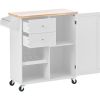 K&K Store Kitchen Cart with Spice Rack ; Towel Rack & Two Drawers; Rubber wood top; Kitchen Island with 4 Wheels for Dining Rooms Kitchens Living Room