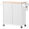 K&K Store Kitchen Cart with Spice Rack ; Towel Rack & Two Drawers; Rubber wood top; Kitchen Island with 4 Wheels for Dining Rooms Kitchens Living Room