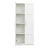 High wardrobe and kitchen cabinet with 2 doors and 3 partitions to separate 4 storage spaces; white
