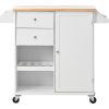 K&K Store Kitchen Cart with Spice Rack ; Towel Rack & Two Drawers; Rubber wood top; Kitchen Island with 4 Wheels for Dining Rooms Kitchens Living Room