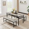 Oversized dining table set for 6, 3-Piece Kitchen Table with 2 Benches, Dining Room Table Set for Home Kitchen, Restaurant, Rustic Grey, 67'' L x 31.5